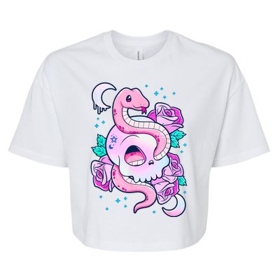 Kawaii Pastel Goth Cute Creepy Skull Serpent Snake Roses Bella+Canvas Jersey Crop Tee