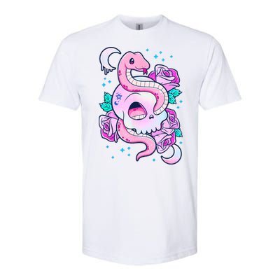 Kawaii Pastel Goth Cute Creepy Skull Serpent Snake Roses Softstyle CVC T-Shirt