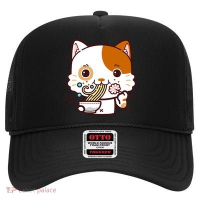 Kawaii Ramen Cat High Crown Mesh Back Trucker Hat