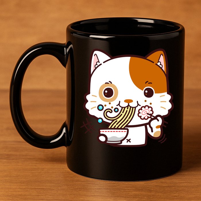 Kawaii Ramen Cat 11oz C Handle Ceramic Mug