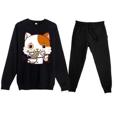 Kawaii Ramen Cat Premium Crewneck Sweatsuit Set