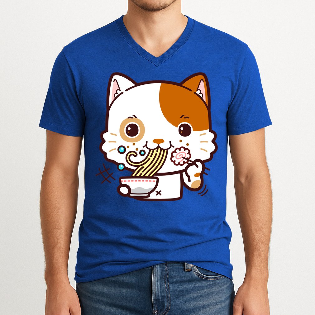 Kawaii Ramen Cat V-Neck T-Shirt