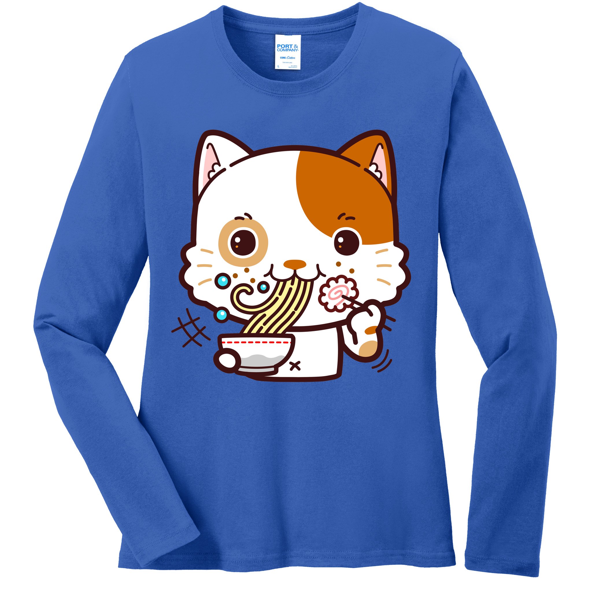 Kawaii Ramen Cat Ladies Long Sleeve Shirt