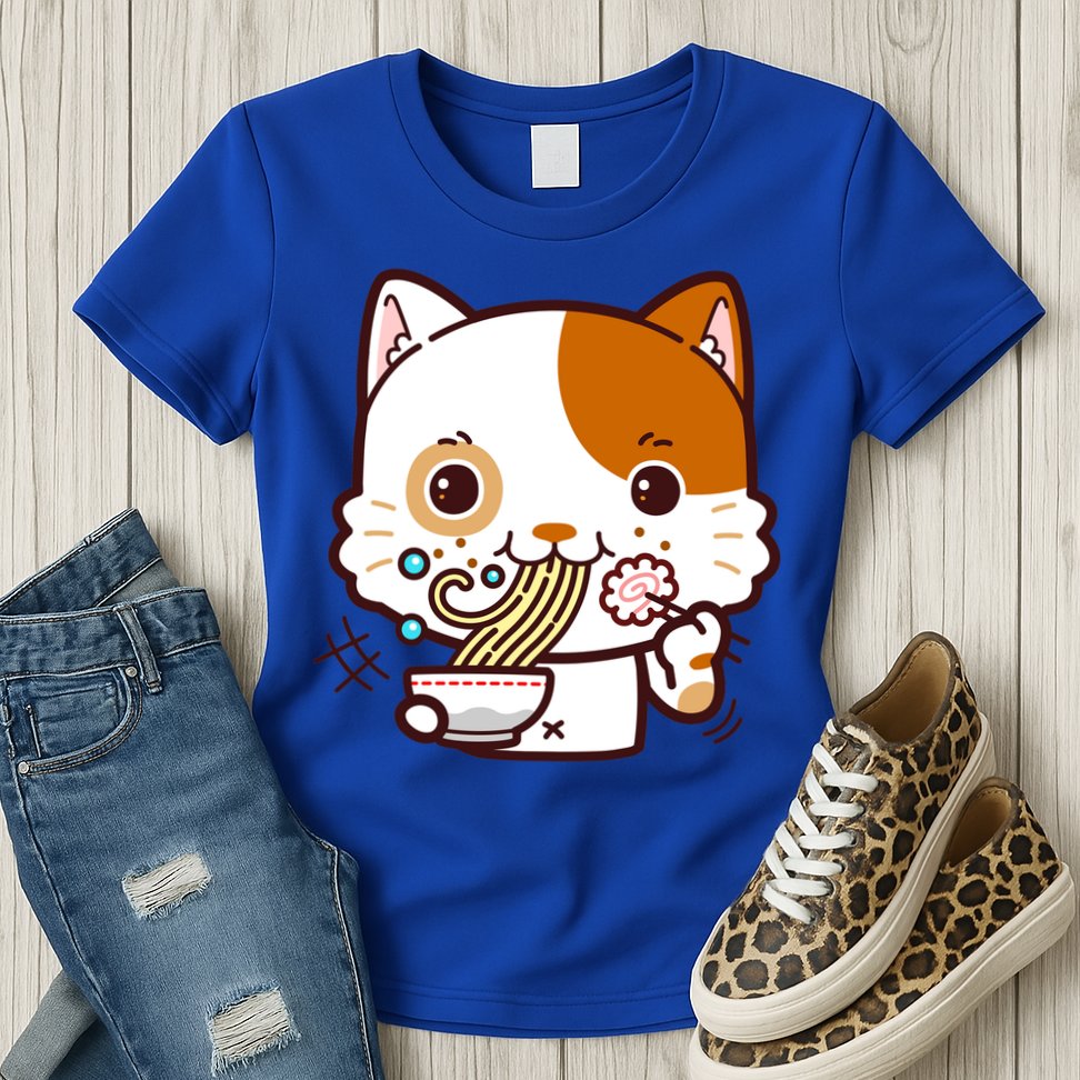Kawaii Ramen Cat Womens T-Shirt