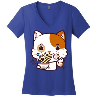 Kawaii Ramen Cat Women's V-Neck T-Shirt
