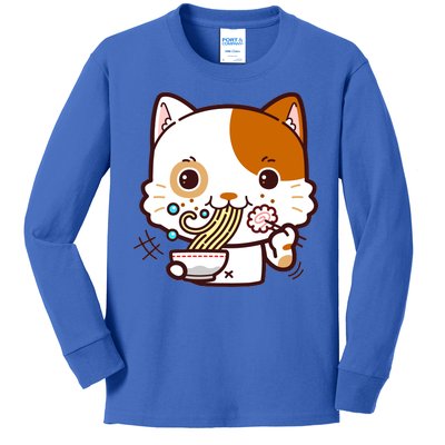 Kawaii Ramen Cat Kids Long Sleeve Shirt