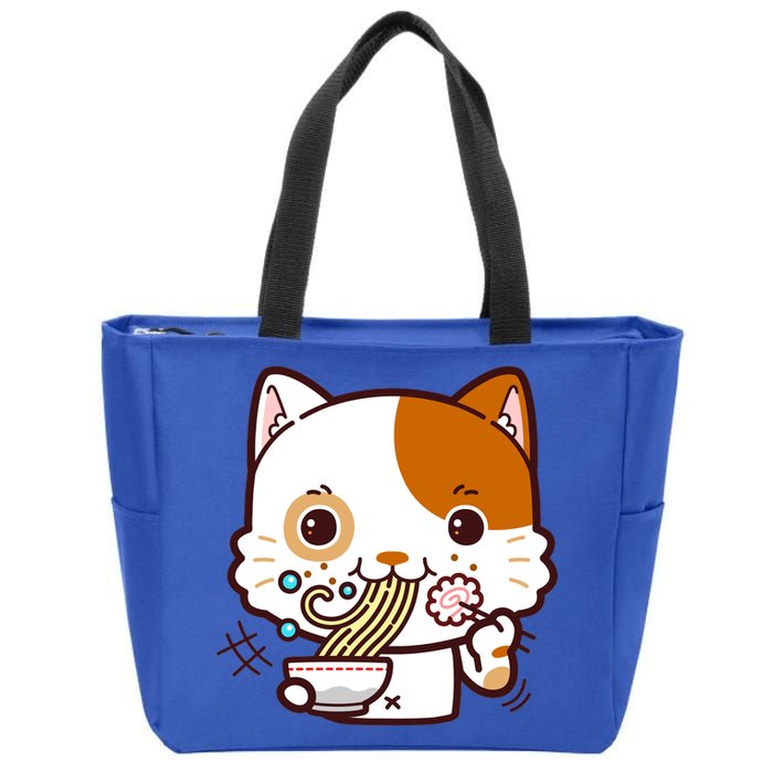 Kawaii Ramen Cat Zip Tote Bag