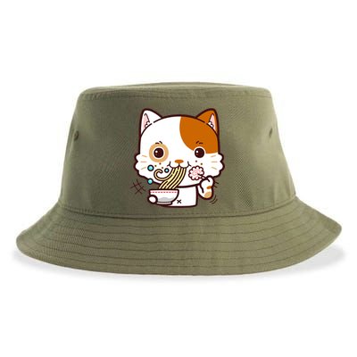 Kawaii Ramen Cat Sustainable Bucket Hat