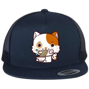 Kawaii Ramen Cat Flat Bill Trucker Hat