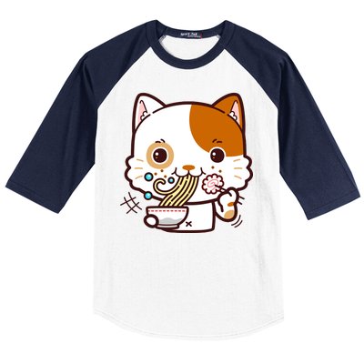 Kawaii Ramen Cat Baseball Sleeve Shirt