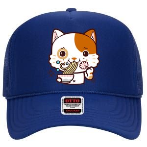 Kawaii Ramen Cat High Crown Mesh Back Trucker Hat