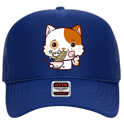 Kawaii Ramen Cat High Crown Mesh Back Trucker Hat