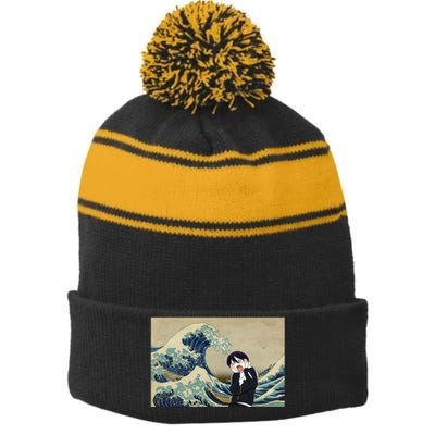 Kanagawa &Amp; Yato Stripe Pom Pom Beanie