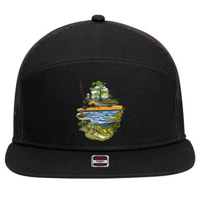 Kayak Fishing 7 Panel Mesh Trucker Snapback Hat