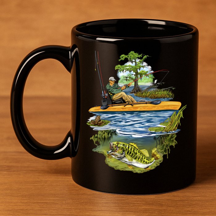 Kayak Fishing 11oz C Handle Ceramic Mug