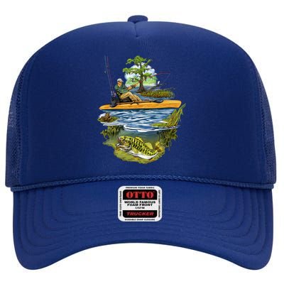 Kayak Fishing High Crown Mesh Back Trucker Hat