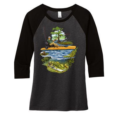 Kayak Fishing Women's Tri-Blend 3/4-Sleeve Raglan Shirt