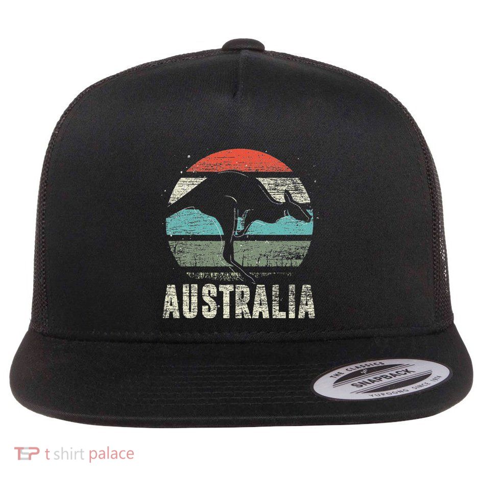 Kangaroo Aussie Zoo Animal Lover Retro Australia Flat Bill Trucker Hat