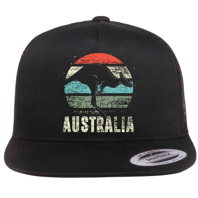 Kangaroo Aussie Zoo Animal Lover Retro Australia Flat Bill Trucker Hat