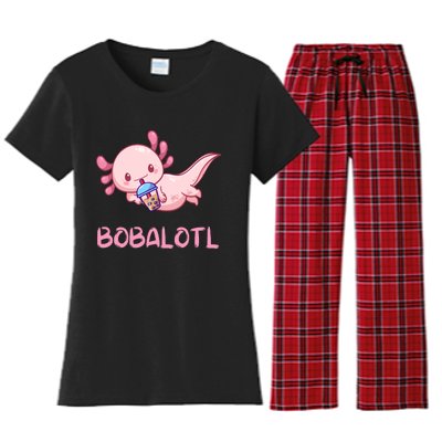 Kawaii Bobalotl Axolotl Bubble Boba Tea Women's Flannel Pajama Set