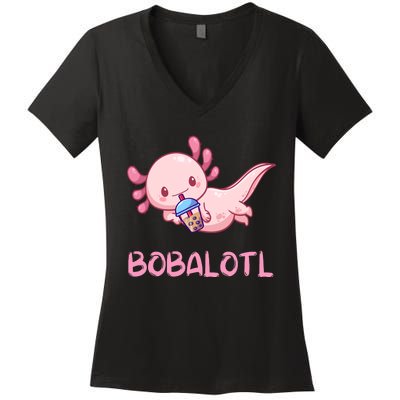 Kawaii Bobalotl Axolotl Bubble Boba Tea Women's V-Neck T-Shirt