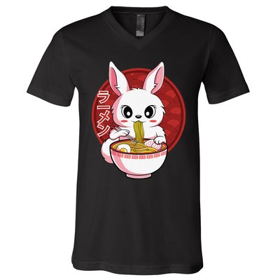 Kawaii Bunny Anime Ra Japanese Noodles Rabbit Lover V-Neck T-Shirt