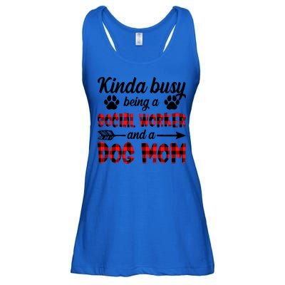 Kinda Busy Being A Social Worker And A Dog Mom Funny Gift Ladies Essential Flowy Tank
