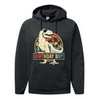 Kids Birthday Boy Dino T Rex Dinosaur Matching Family Performance Fleece Hoodie