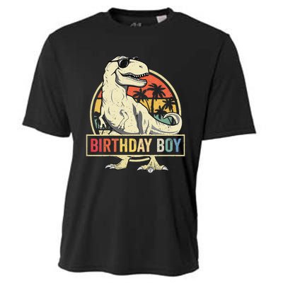 Kids Birthday Boy Dino T Rex Dinosaur Matching Family Cooling Performance Crew T-Shirt