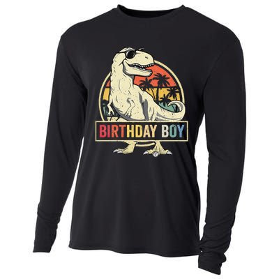 Kids Birthday Boy Dino T Rex Dinosaur Matching Family Cooling Performance Long Sleeve Crew