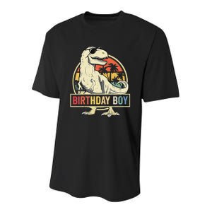 Kids Birthday Boy Dino T Rex Dinosaur Matching Family Youth Performance Sprint T-Shirt