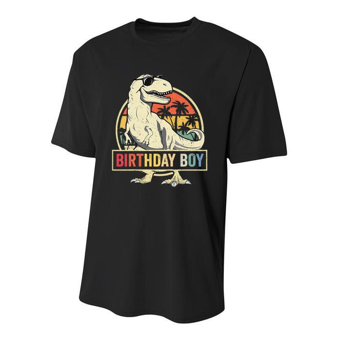 Kids Birthday Boy Dino T Rex Dinosaur Matching Family Youth Performance Sprint T-Shirt