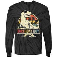 Kids Birthday Boy Dino T Rex Dinosaur Matching Family Tie-Dye Long Sleeve Shirt