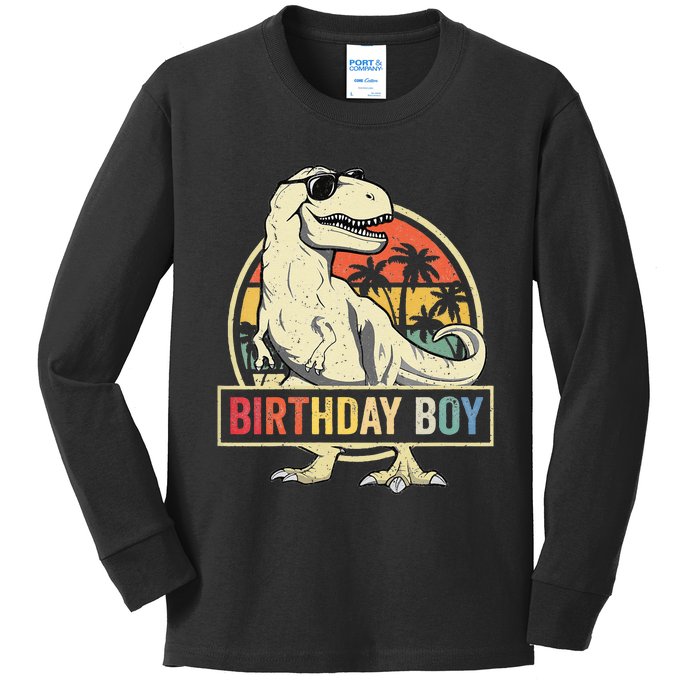 Kids Birthday Boy Dino T Rex Dinosaur Matching Family Kids Long Sleeve Shirt