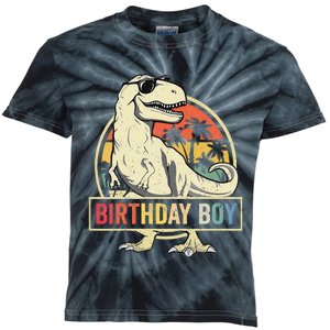 Kids Birthday Boy Dino T Rex Dinosaur Matching Family Kids Tie-Dye T-Shirt