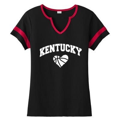 Kentucky Blue Basketball Heart Design Ladies Halftime Notch Neck Tee