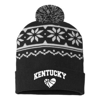 Kentucky Blue Basketball Heart Design USA-Made Snowflake Beanie