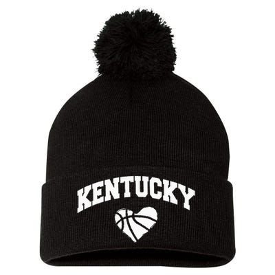 Kentucky Blue Basketball Heart Design Pom Pom 12in Knit Beanie