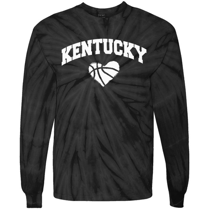 Kentucky Blue Basketball Heart Design Tie-Dye Long Sleeve Shirt