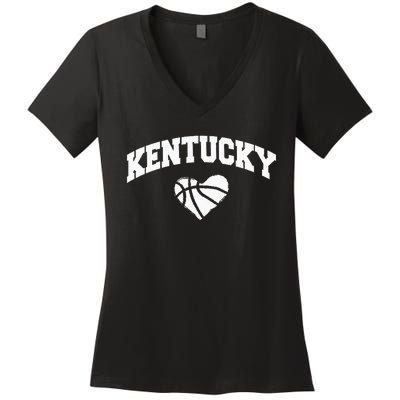 Kentucky Blue Basketball Heart Design Women's V-Neck T-Shirt