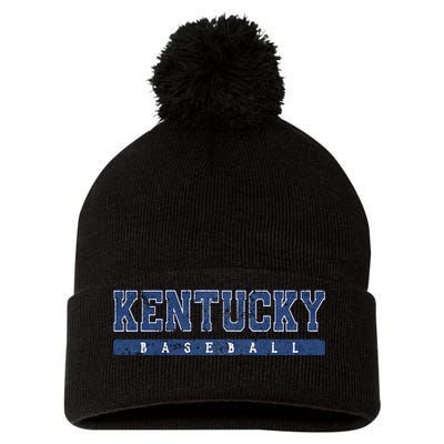 Kentucky Baseball Blue Vintage Text Pom Pom 12in Knit Beanie