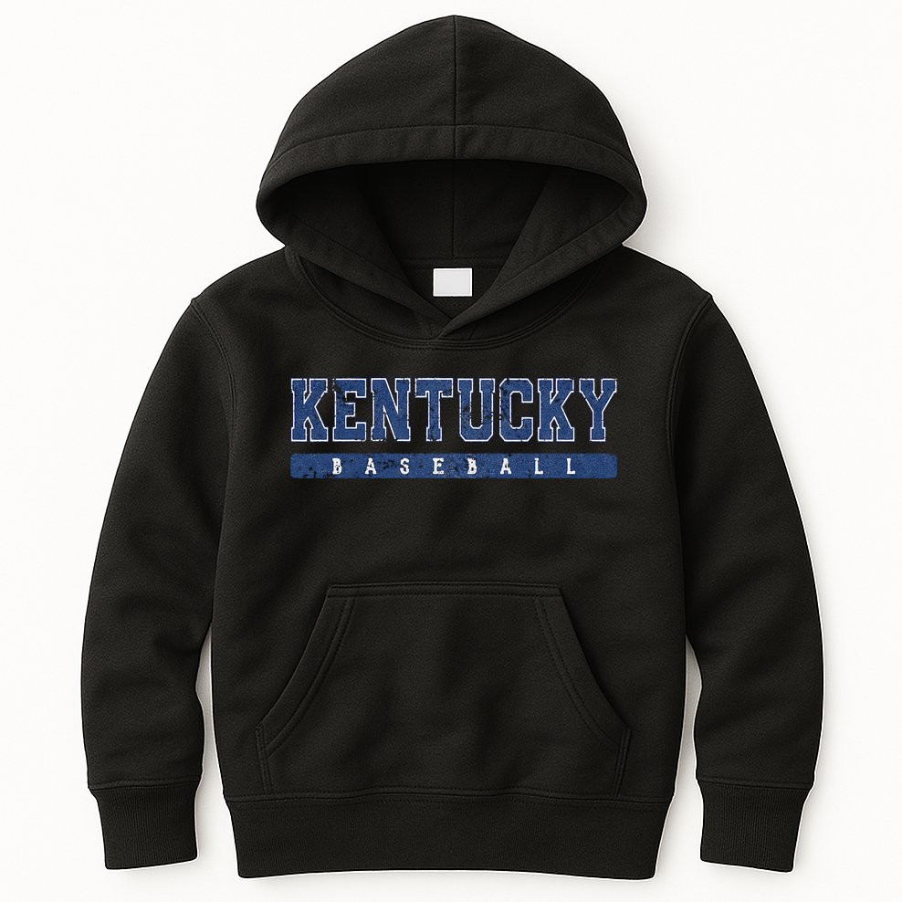 Kentucky Baseball Blue Vintage Text Kids Hoodie