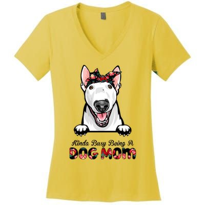 Kinda Busy Being A Dog Mom Floral Women's V-Neck T-Shirt