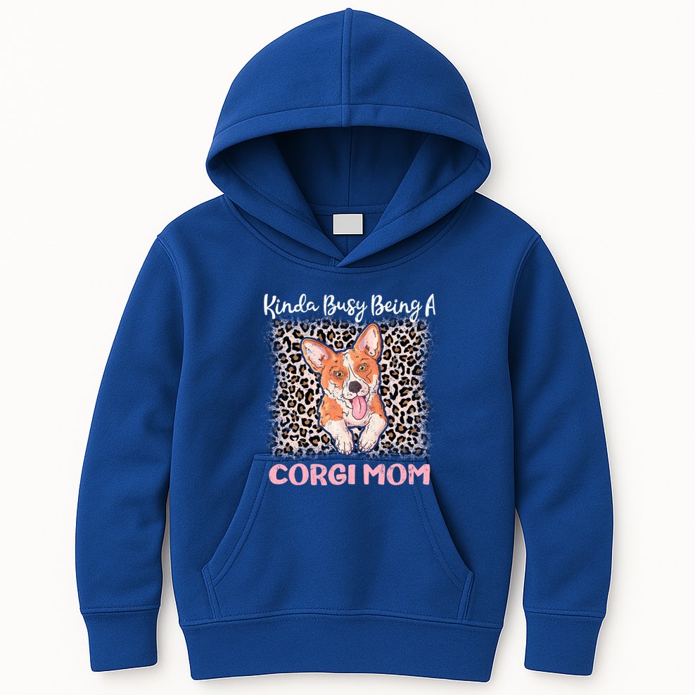 Kinda Busy Being A Corgi Mom Pembroke Welsh Dog Mama Leopard Gift Kids Hoodie
