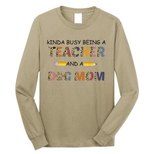 Kinda Busy Being A Teacher And Dog Mom Leopard Mothers Day Long Sleeve Shirt