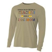 Kinda Busy Being A Teacher And Dog Mom Leopard Mothers Day Cooling Performance Long Sleeve Crew