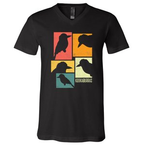 Kookaburra Birder Birdwatcher Ornithology Birds Silhouettes V-Neck T-Shirt