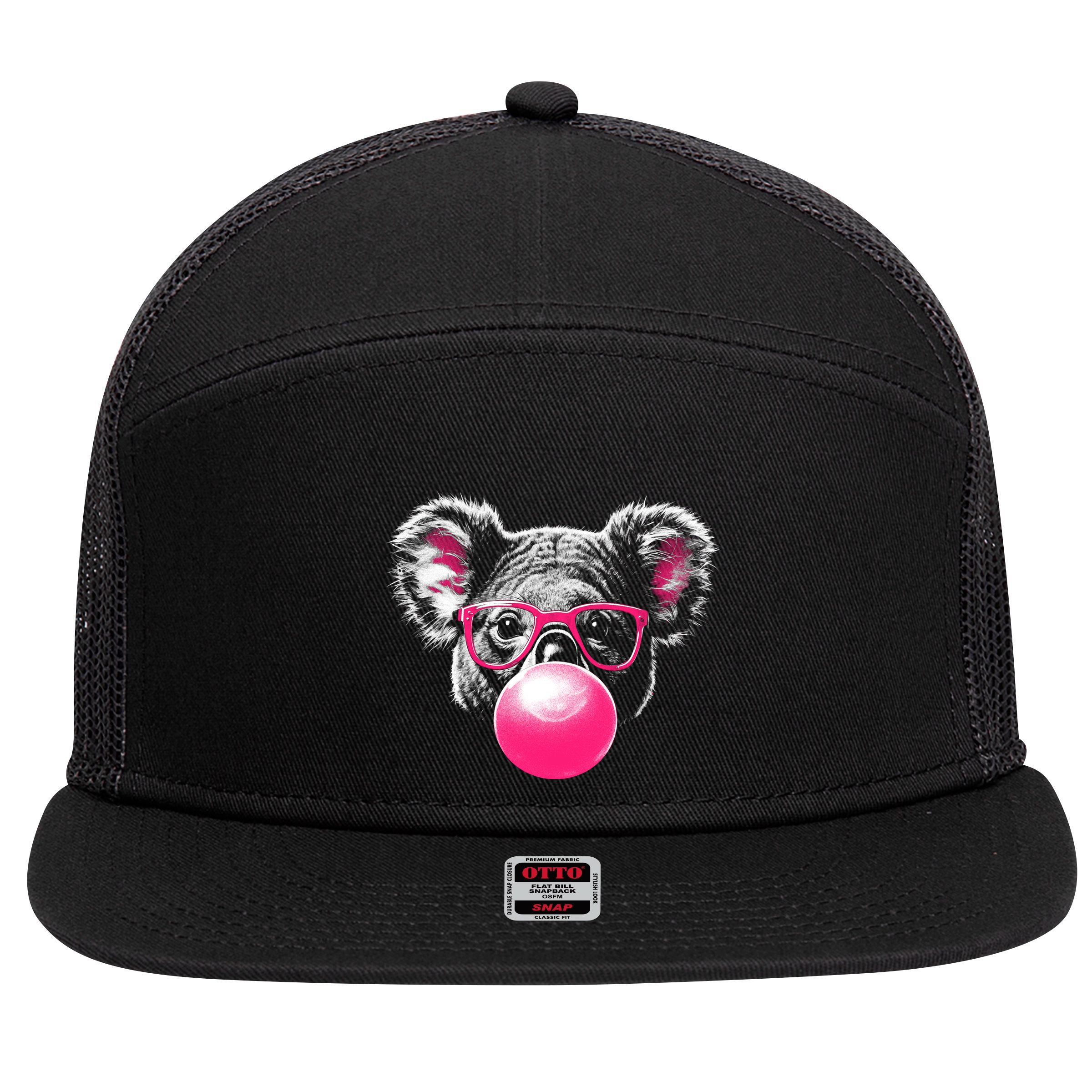 Koala Bear Blowing Bubblegum 7 Panel Mesh Trucker Snapback Hat