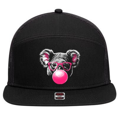 Koala Bear Blowing Bubblegum 7 Panel Mesh Trucker Snapback Hat