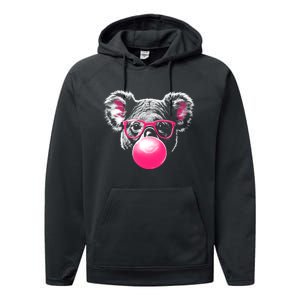 Koala Bear Blowing Bubblegum Performance Fleece Hoodie